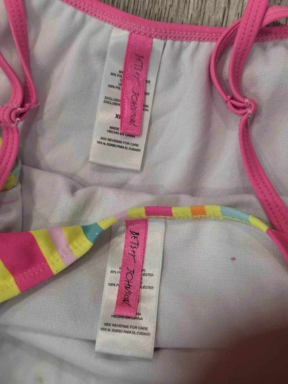 Betsey Johnson Girls XL (14) Yellow & Pink Floral Ruffle Bikini With Pom Pom Tri